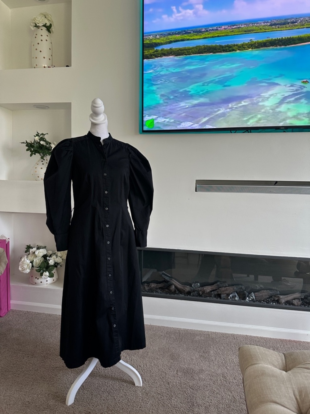 Prologue Black Button-Front Maxi Dress with Puff Sleeves